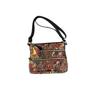 Sakroots Crossbody Bag Multi Color Floral Print Adjustable Strap Tassel Accent